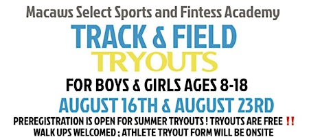 Macaws FREE Track and Field tryouts | 3100 Cardinal Dr