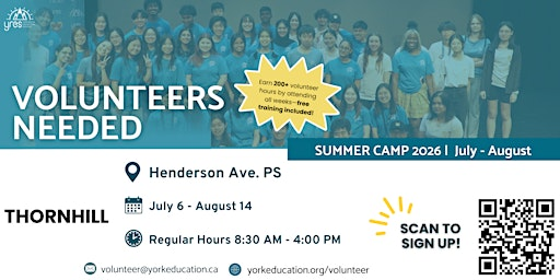 Volunteers Needed - Thornhill Summer Camp | Henderson Avenue Public School