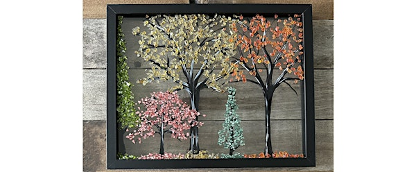 Crushed Glass Autumn Fall Trees on Frame Paint & Sip Art Class Akron | Nauti Vine Winery