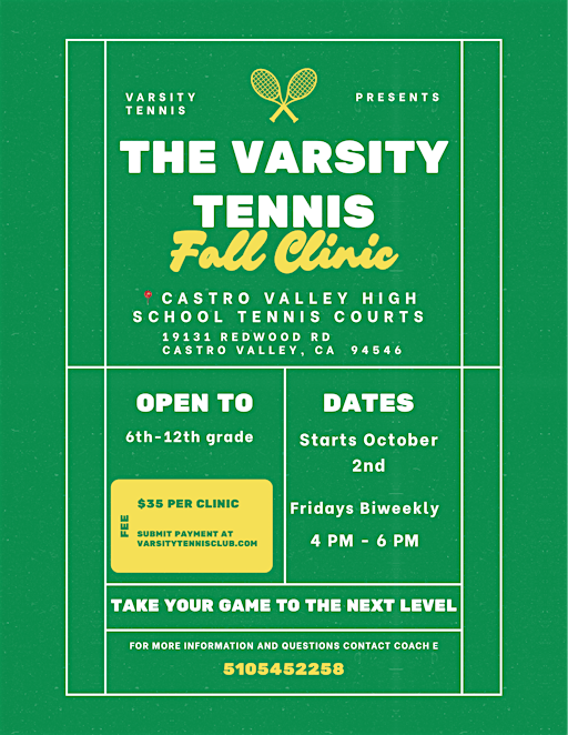 Varsity Tennis Fall Youth Clinic | Castro Valley High School Tennis Courts