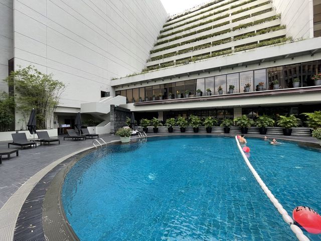 Pool with a city view
