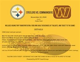 Steelers v. Commanders - Ride, Tailgating and Tickets | FedEx Field