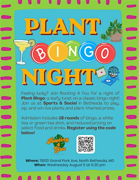 Plant Bingo Night: Sports & Social  Aug 5 | Sports & Social Bethesda