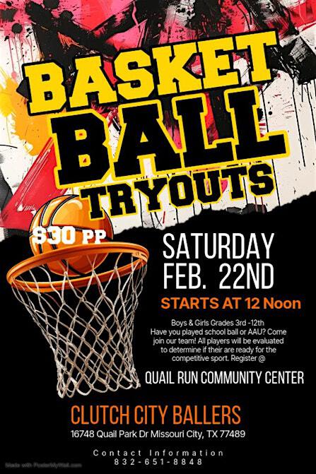Basketball Tryouts | 16748 Quail Park Dr
