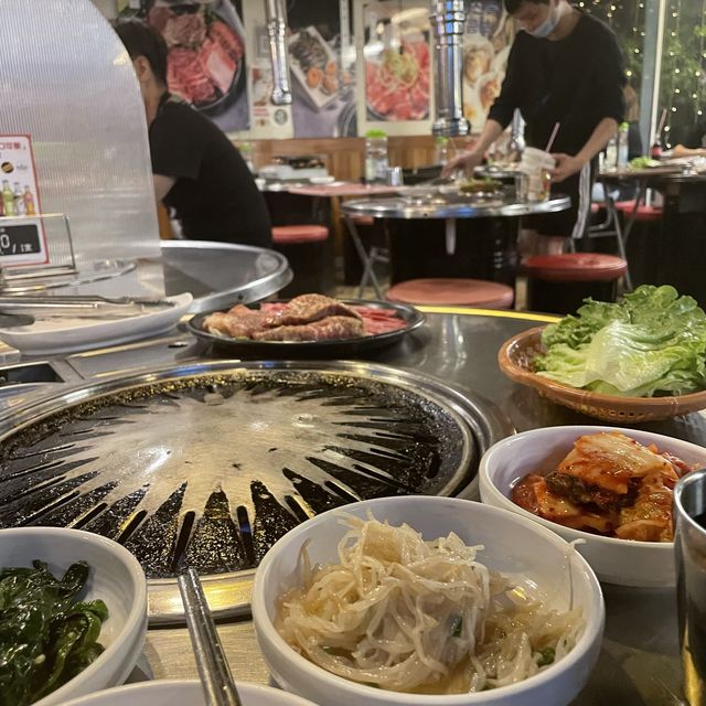 Marinated crabs and grilled meat at Mr. Korean BBQ