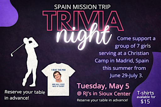 Spain Mission Trip Trivia Fundraiser | RJ's Indoor Golf and Bar