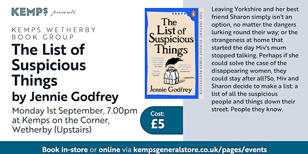 WETHERBY BOOK GROUP - MON - The List of Suspicious Things by Jennie Godfrey | Kemps On The Corner (Bookshop)