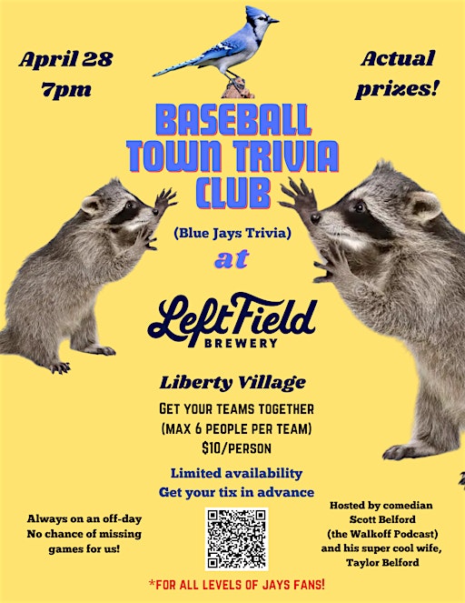 BASEBALL TOWN TRIVIA CLUB (A Toronto Blue Jays Trivia Night) | Left Field Brewery (Liberty Village)