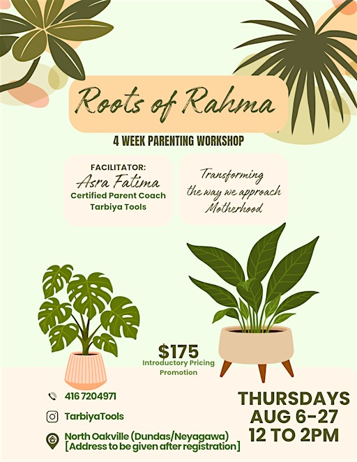 Roots of Rahma- 4 Week Parenting Workshop | Private Office Space- North Oakville