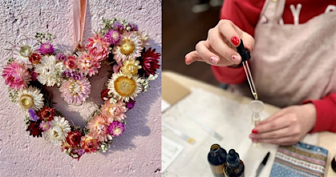 Bloom + Blend: Dried Floral Heart Wreath + Perfume Making | Sonder Brewing