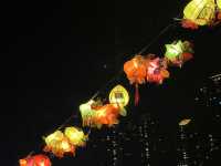 Colorful lantern next to the dark sea side