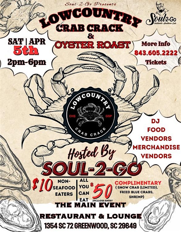 LOWCOUNTRY CRAB CRACK & OYSTER ROAST: GREENWOOD | The Maine Event Restaurant & Lounge