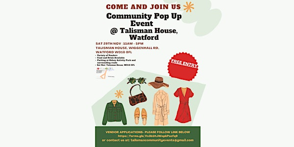 COMMUNITY POP -UP EVENT...  SATURDAY 29TH NOVEMBER.  NOT TO BE MISSED! | WD18 0FL
