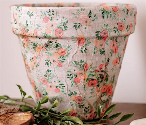 Decoupage terracotta pots and plant your own florals (And Wine!) | 1000 Perrault Rd