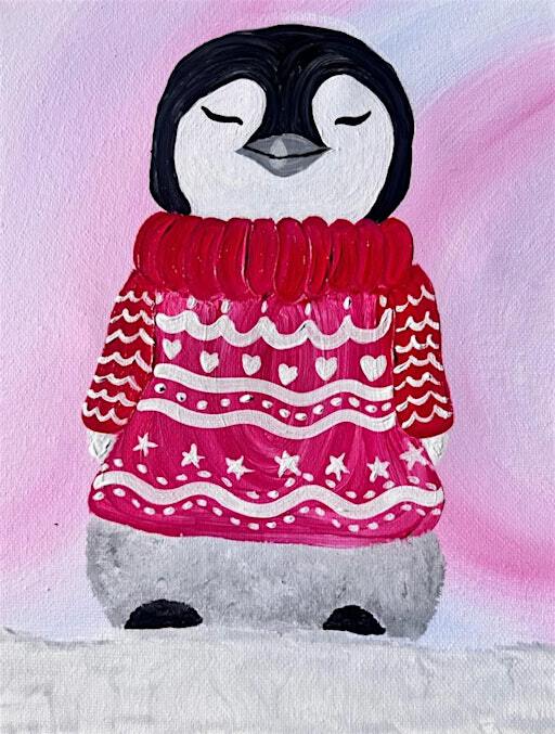 Snuggle up to this “Cozy Penguin” paint and sip painting | River City Brewing Company