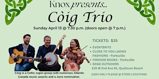 Knox presents...A Celtic Celebration with The Coig Trio. | Knox United Church