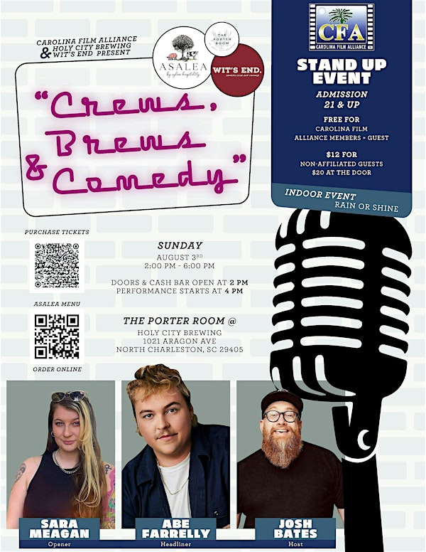 Carolina Film Alliance 3rd Annual "Crews, Brews & Comedy" | The Porter Room at Holy City Brewing (The Porter Room is the building in the back!)