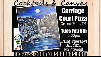 "The Blue Waterfall" Cocktails and Canvas Painting Art Event | Carriage Court Pizza