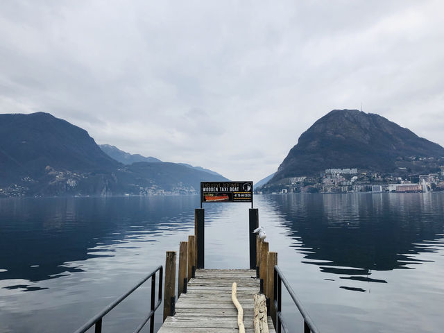Lake and mountain scenery in Lugano.