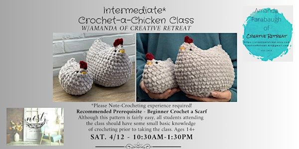 Intermediate Crochet-a- Chicken Class with Amanda of Creative Retreat | Nest on Main