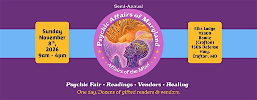 Psychic  Affairs of Maryland - November 2026 | Bowie Elks Lodge No 2309