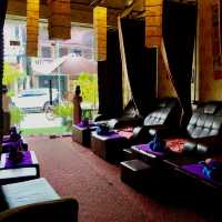 Relaxing at spa and massage shop in town