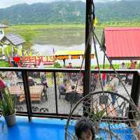 breakfast with green paddy field view