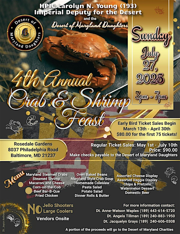Desert of Maryland Daughters 4th Annual Crab & Shrimp Feast | Professional Touch, Inc @ Rosedale Gardens