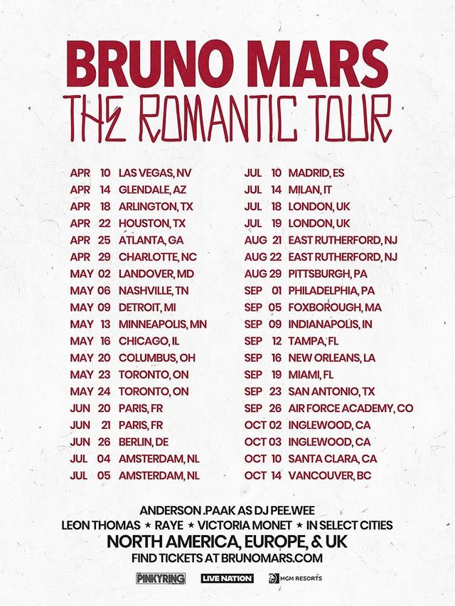 Bruno Mars The Romantic Tour In Columbus 2026 | Ohio Stadium