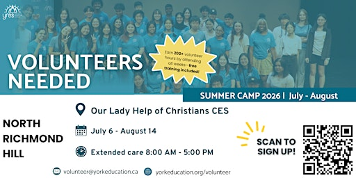 Volunteers Needed - North Richmond Hill Summer Camp | Our Lady Help of Christians Catholic Elementary School