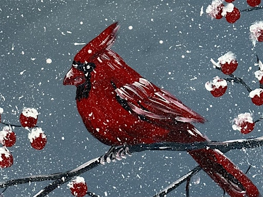 Winter Cardinal Paint Night with Artist Yuliia Derkach! | Munka Studio