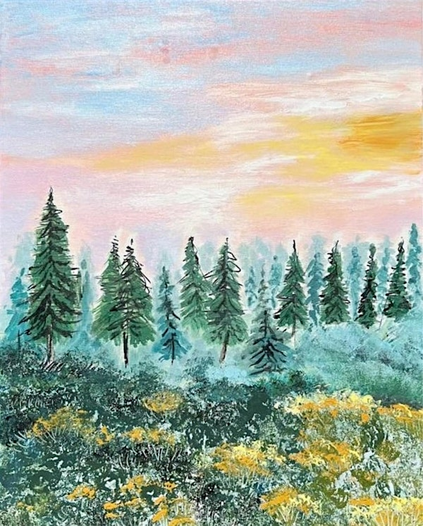 Sunset in the Forest Adults Acrylic Painting Class | Expressive Brush Art Studio