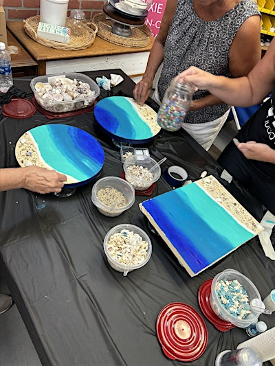 Ocean Resin 3D Mixed Media Painting on a Wood Canvas Workshop | Beach House 5317
