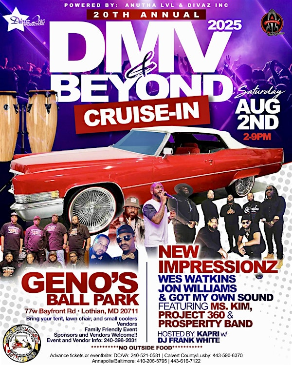 20TH ANNUAL DMV & BEYOND CAR, MOTORCYCLE, & TRUCK CRUISE-IN! | Geno's Ball Park
