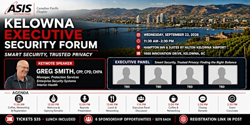 Kelowna Executive Security Forum 2026 | ASIS International Canadian Pacific | Hampton Inn & Suites by Hilton Kelowna Airport