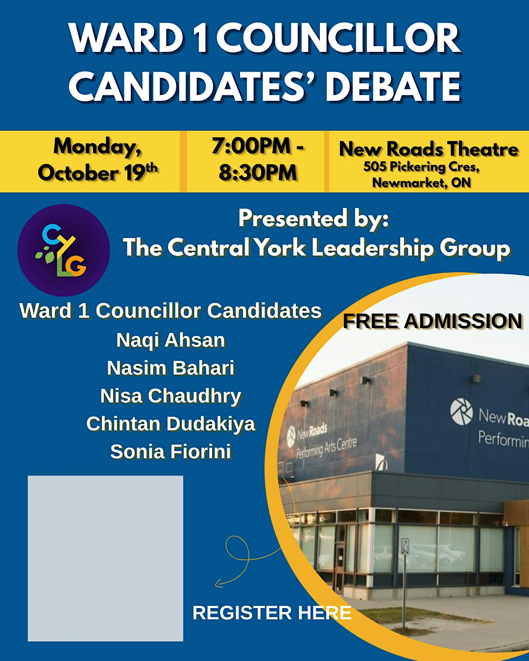 Newmarket, ON - Ward 1 Councillor Candidates' Debate | NewRoads Performing Arts Centre