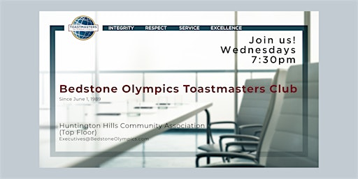 Bedstone Olympics Toastmasters Club Meeting - Wednesday, July 29 | Huntington Hills Community Association