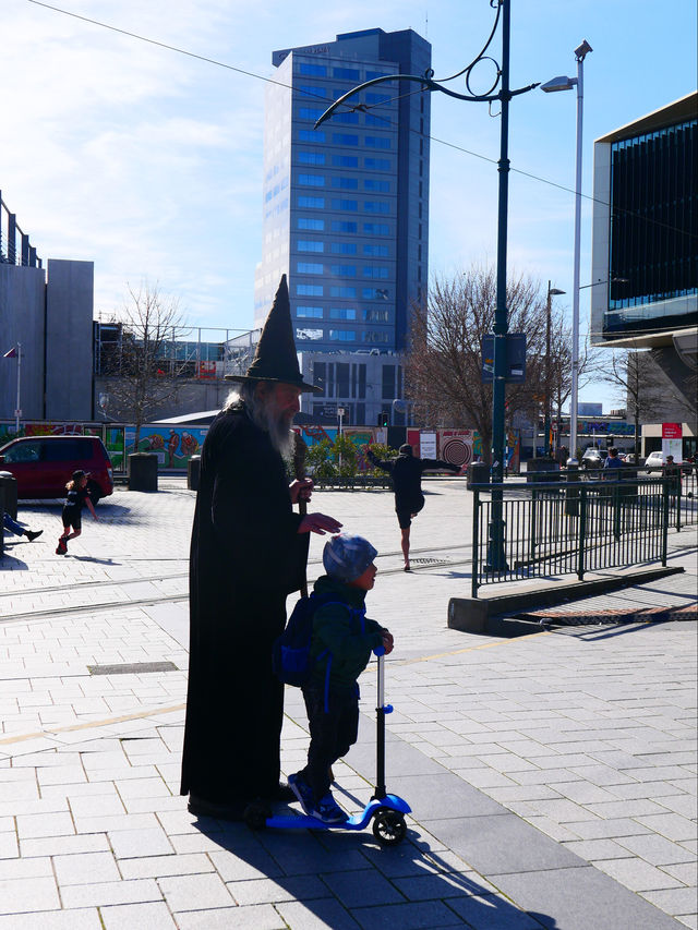 Have fun and meet Gandalf - isn't it great to stroll around with kids in Christchurch?