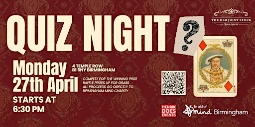 Birmingham Mind's Quiz Night 27/04/2026 | The Old Joint Stock Pub & Theatre, Birmingham