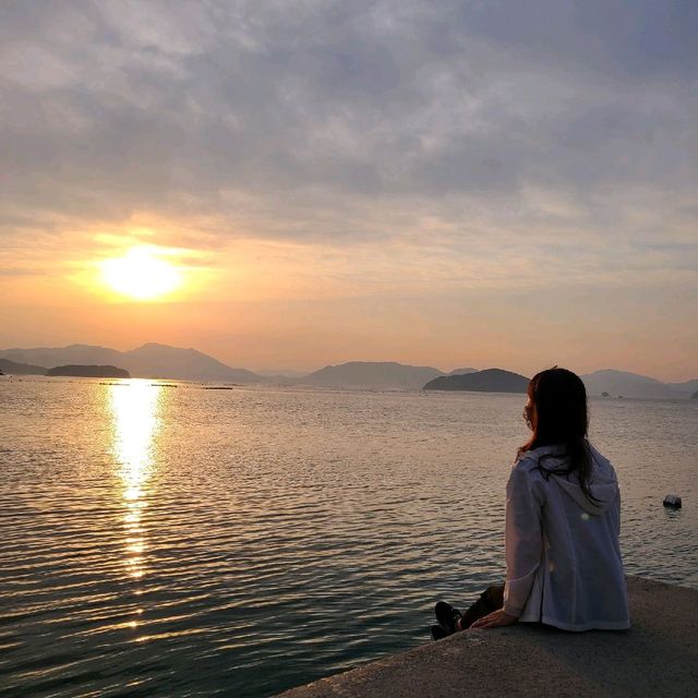 노을이 아름다운 통영 바다 앞에서 감상~