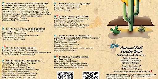 Artists of the Superstitions Fall Studio Tour | Various artists' studios in Apache Junction & Gold Canyon Az