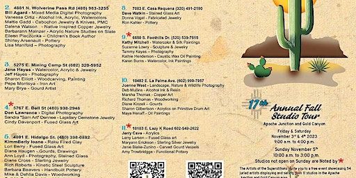 Artists of the Superstitions Fall Studio Tour | Various artists' studios in Apache Junction & Gold Canyon Az