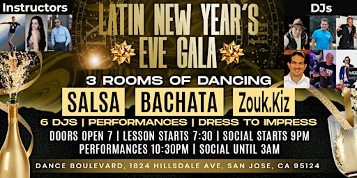 Latin New Year's Eve Gala - 3 rooms of dancing - Bachata, Salsa, Zouk & Kiz | Dance Boulevard
