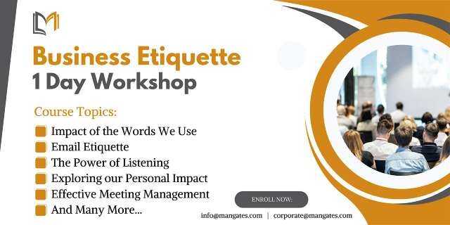 Business Etiquette 1 Day Training in Markham | For venue details reach us at: info@mangates.com