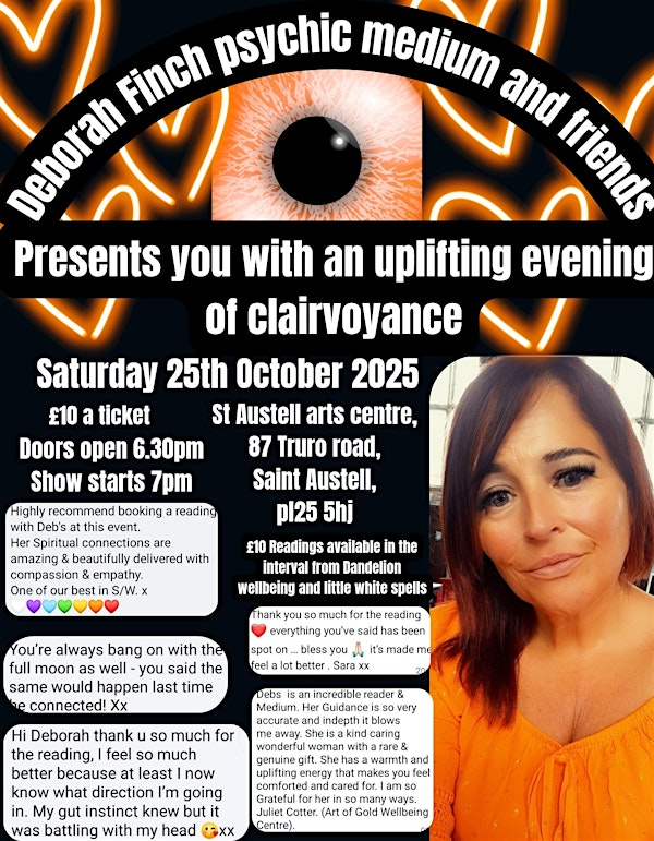 An evening of clairvoyance with Deborah Finch psychic medium and friends | St Austell Arts Centre