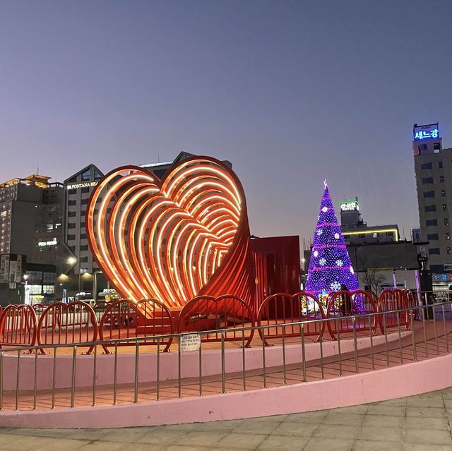 목포 평화광장의 보라색 트리 