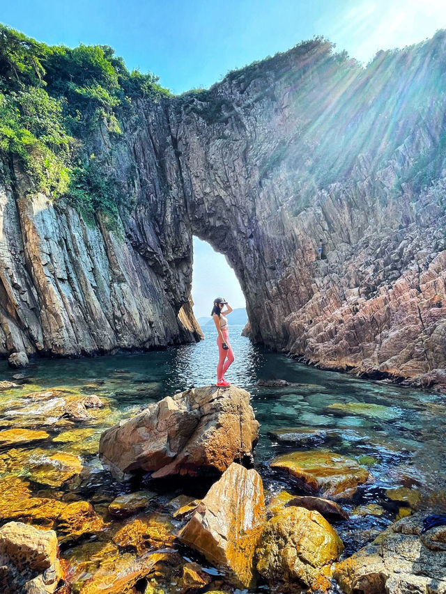 Hong Kong's Clock Tower Cave, one of Hong Kong's four most beautiful sea caves eroded by the sea.