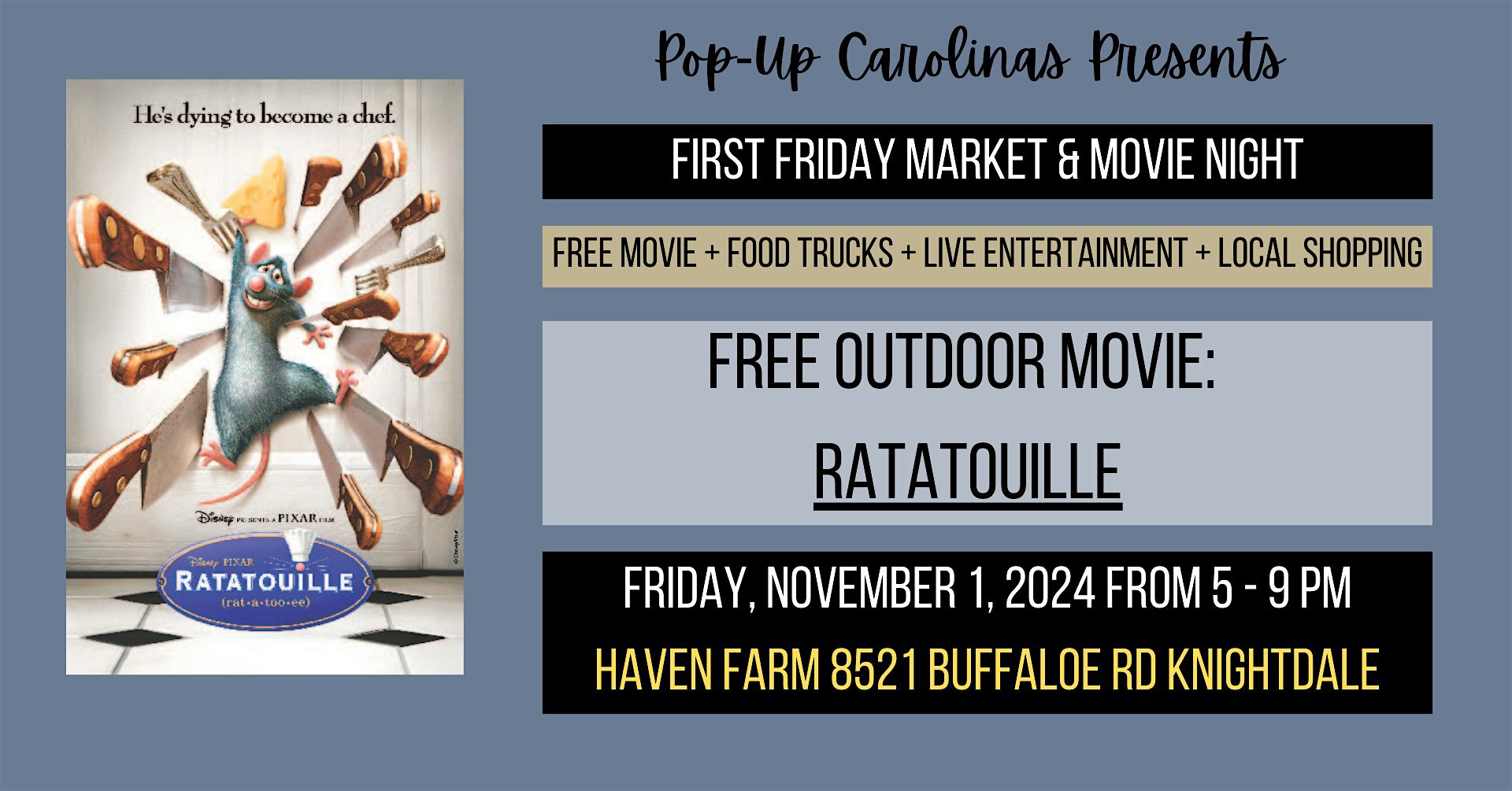 November First Friday Market & Movie Night: Ratatouille | Haven Farm Venue & Shoppe
