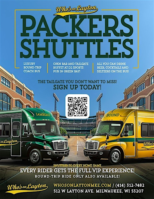 Packer Shuttle to Lambeau | Who's on Layton| Packers vs Bears | Who’s on Layton | A Cream City Concepts Destination