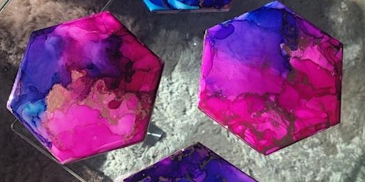 Alcohol ink and Resin Coasters (4) Glendale Community Hall | Glendale & Glendale Meadows Community Association